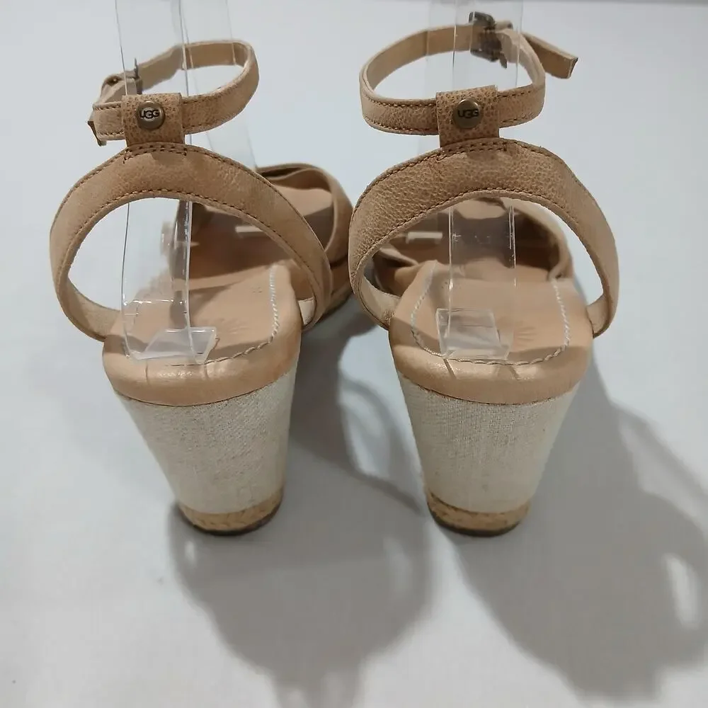 UGG Wedge Sandals Womens 9 Tan Leather Ankle Strap Espadrille - Picture 6 of 10